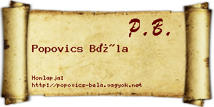 Popovics Béla névjegykártya